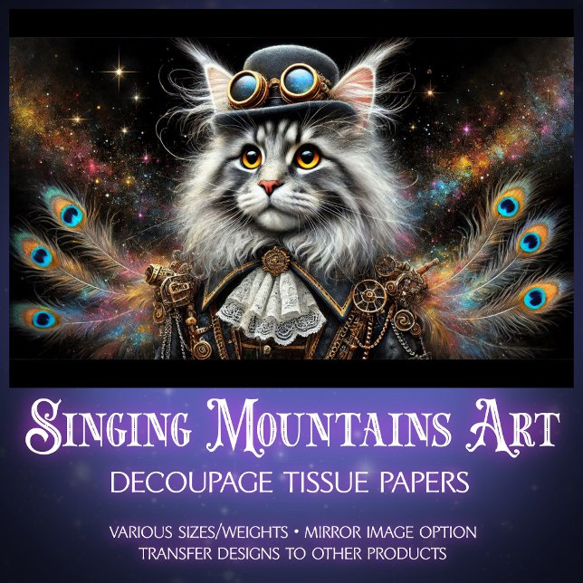 Victorian Maine Coone Magical Steampunk Decoupage  Tissue Paper (Creator Uploaded)