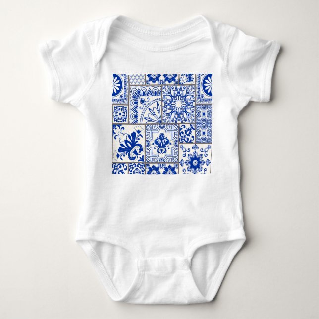 Victorian Majolica: Patchwork Tile Pattern. Baby Bodysuit (Front)