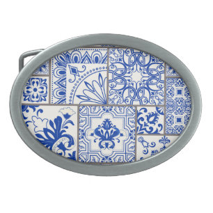 Victorian Majolica: Patchwork Tile Pattern. Belt Buckle