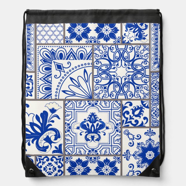 Victorian Majolica: Patchwork Tile Pattern. Drawstring Bag (Front)