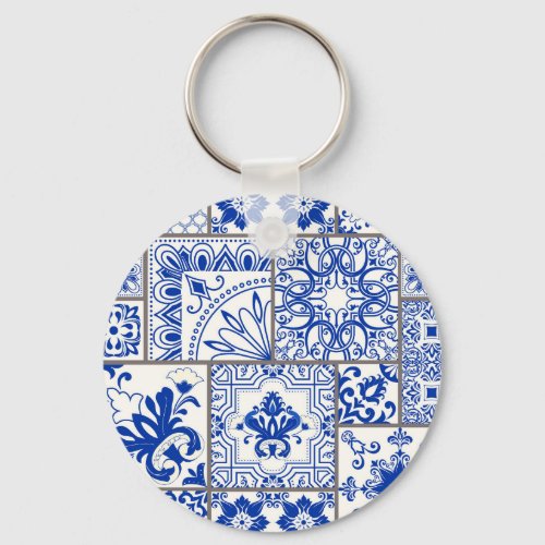 Victorian Majolica Patchwork Tile Pattern Keychain