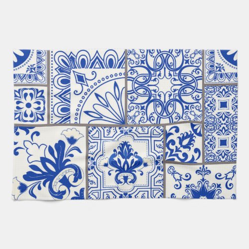 Victorian Majolica Patchwork Tile Pattern Kitchen Towel