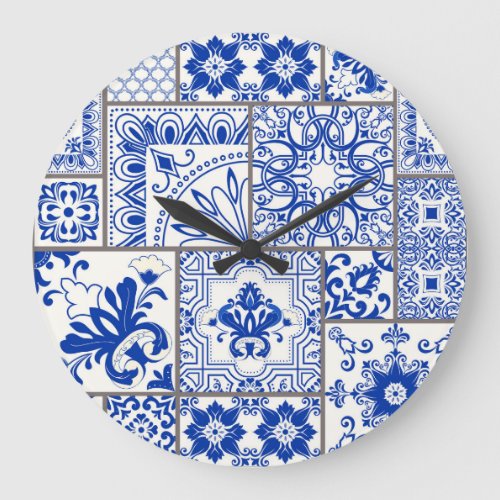 Victorian Majolica Patchwork Tile Pattern Large Clock