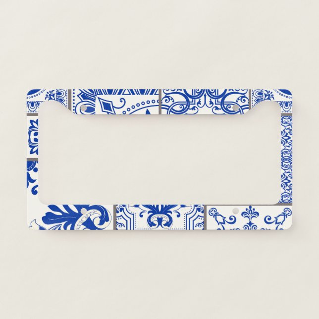 Victorian Majolica: Patchwork Tile Pattern. License Plate Frame (Front)