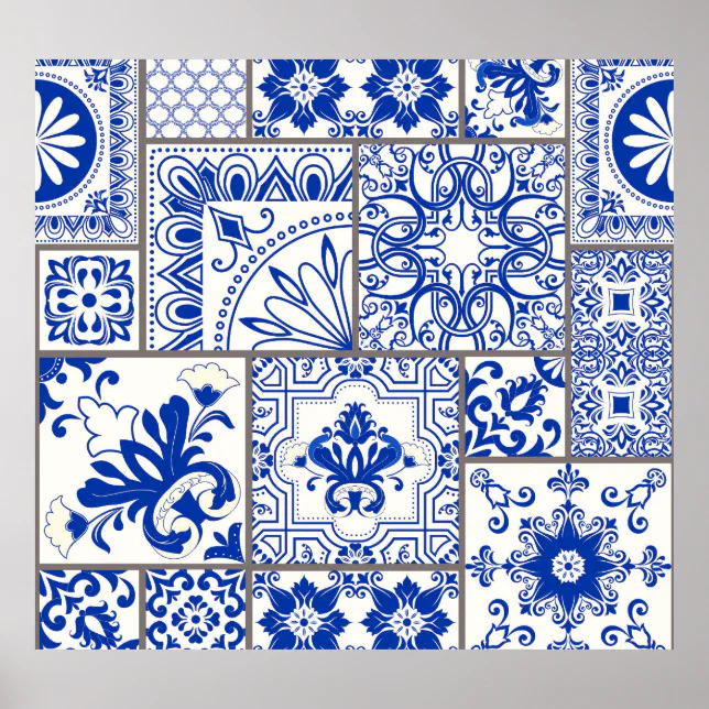 Patchwork Poster Design Victorian Majolica: Patchwork Tile Pattern. Poster | Zazzle