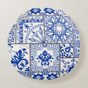 Victorian Majolica: Patchwork Tile Pattern. Round Pillow