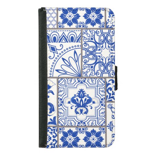 Victorian Majolica Patchwork Tile Pattern Samsung Galaxy S5 Wallet Case
