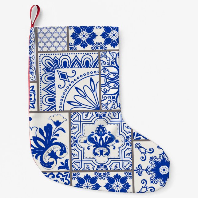 Victorian Majolica: Patchwork Tile Pattern. Small Christmas Stocking (Front)