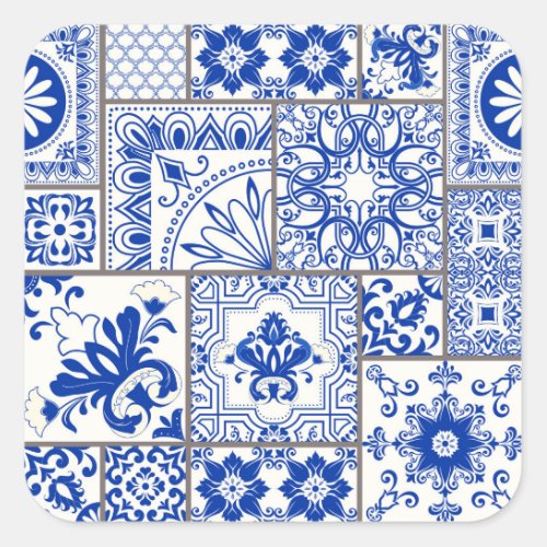 Victorian Majolica Patchwork Tile Pattern Square Sticker