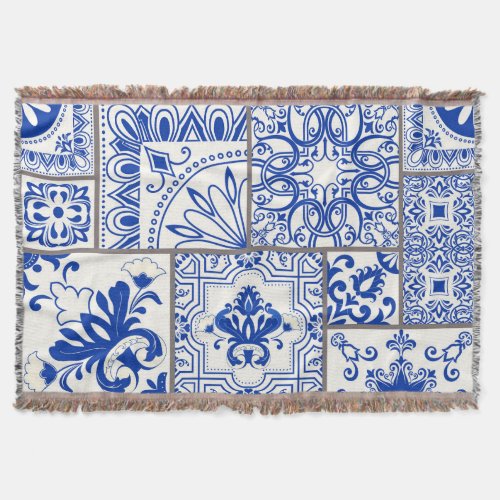 Victorian Majolica Patchwork Tile Pattern Throw Blanket