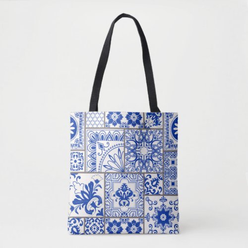 Victorian Majolica Patchwork Tile Pattern Tote Bag