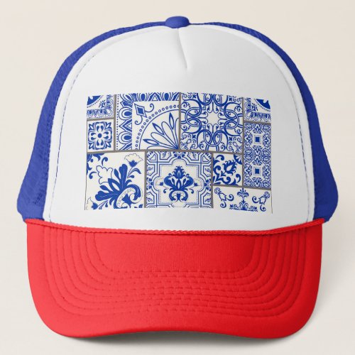 Victorian Majolica Patchwork Tile Pattern Trucker Hat