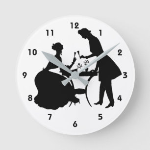 Victorian Man And Woman Silhouettes Round Clock