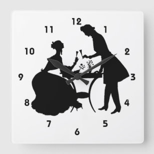 Victorian Man And Woman Silhouettes Square Wall Clock