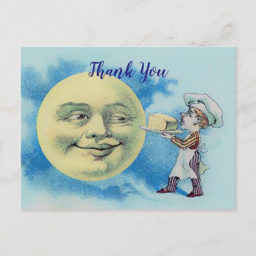 Victorian Man in the Moon with Chef Thank You Postcard
