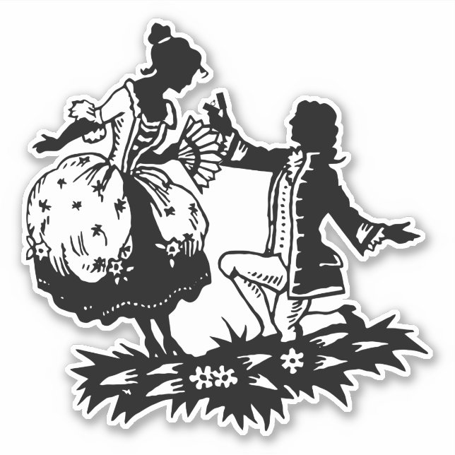Victorian Man Proposing to Woman Silhouette Art  Sticker (Front)