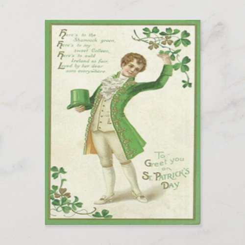 Victorian Man Shamrock Green Top Hat Postcard