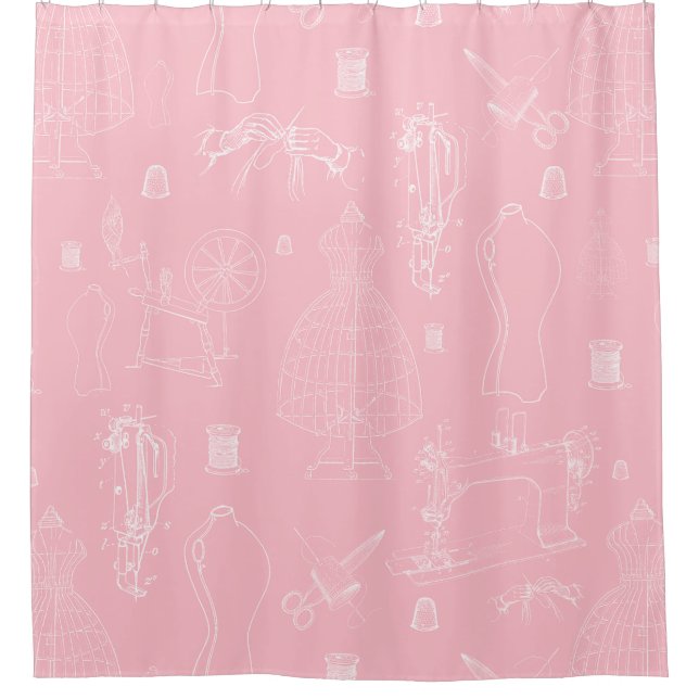 victorian mannequin antique sewing machine pink shower curtain (Front)
