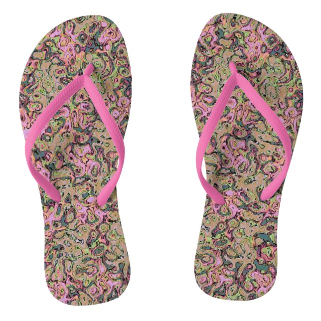 Victorian Marble Pink Beige Print Design Flip Flops (Footbed)