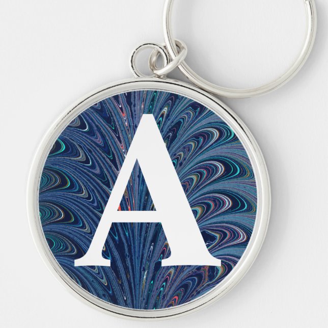 Victorian Marbled Paper Personalized Initial Keychain (Front)
