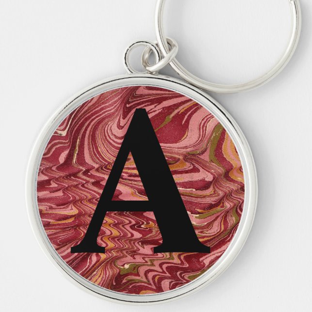Victorian Marbled Paper Personalized Initial Keychain (Front)