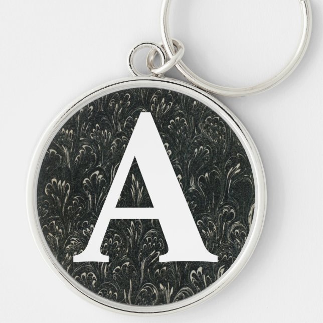 Victorian Marbled Paper Personalized Initial Keychain (Front)