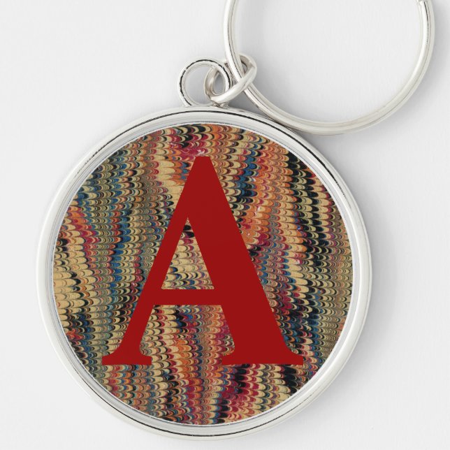 Victorian Marbled Paper Personalized Initial Keychain (Front)