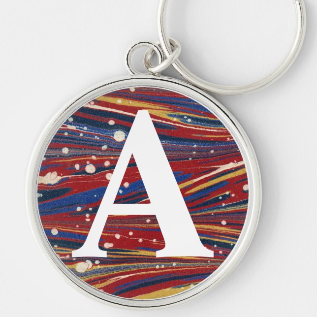 Victorian Marbled Paper Personalized Initial Keychain (Front)