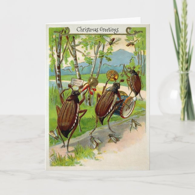 Victorian Marching Band Bugs Holiday Card (Front)