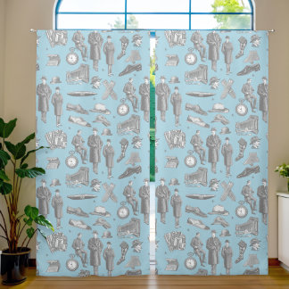 victorian men's style antique menswear toile blue blackout curtains