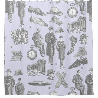 victorian mens style antique menswear toile purple shower curtain
