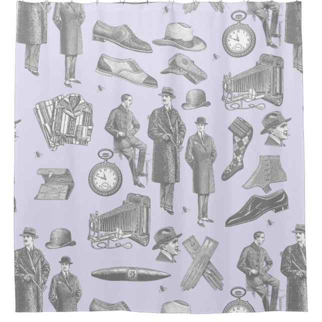 victorian mens style antique menswear toile purple shower curtain (Front)