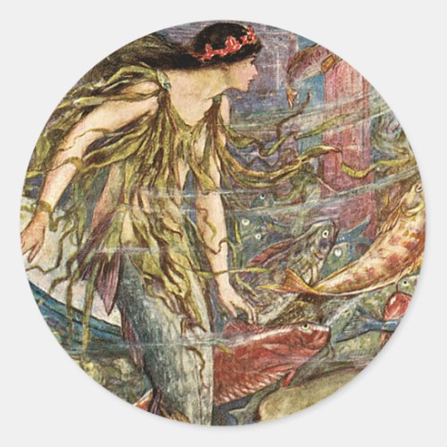 Victorian Mermaid Art by H J Ford Classic Round Sticker