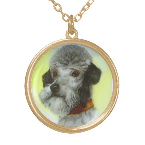 VICTORIAN MINIATURE DOG PORTRAITS Airedale Terrier Gold Plated Necklace