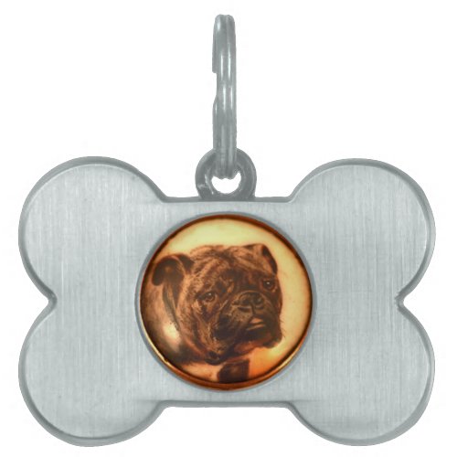 VICTORIAN MINIATURE DOG PORTRAITS BULLDOG PET ID TAG