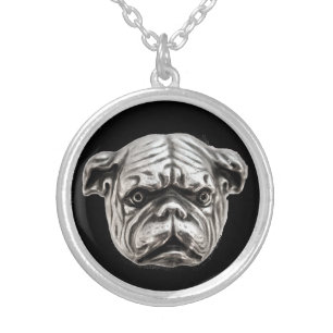 VICTORIAN MINIATURE DOG PORTRAITS English Bulldog Silver Plated Necklace
