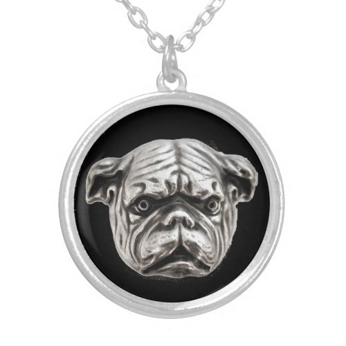 VICTORIAN MINIATURE DOG PORTRAITS English Bulldog Silver Plated Necklace