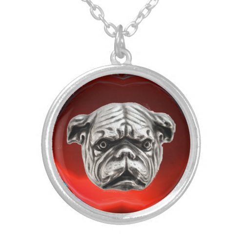 VICTORIAN MINIATURE DOG PORTRAITS English Bulldog Silver Plated Necklace