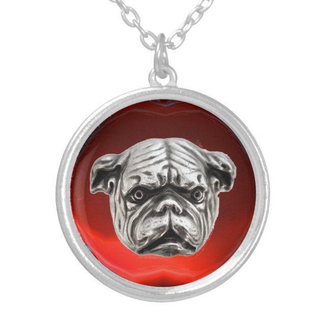 VICTORIAN MINIATURE DOG PORTRAITS English Bulldog Silver Plated Necklace (Front)