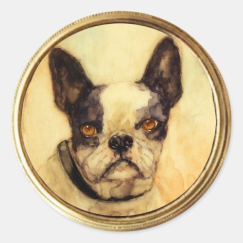 VICTORIAN MINIATURE DOG PORTRAITS  French Bulldog Classic Round Sticker