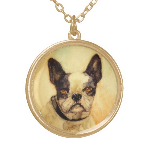 VICTORIAN MINIATURE DOG PORTRAITS French Bulldog Gold Plated Necklace