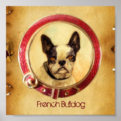 VICTORIAN MINIATURE DOG PORTRAITS French Bulldog Poster