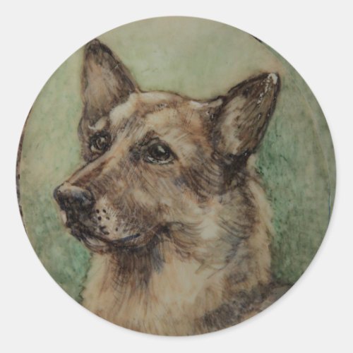 VICTORIAN MINIATURE DOG PORTRAITS German Shepherd Classic Round Sticker