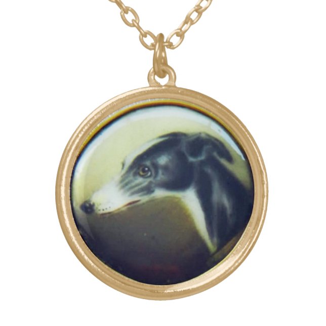 VICTORIAN MINIATURE DOG PORTRAITS Irish Greyhound Gold Plated Necklace (Front)