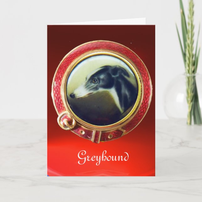 VICTORIAN MINIATURE DOG PORTRAITS Irish Greyhound Holiday Card (Front)