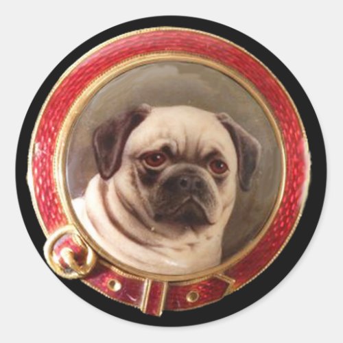 VICTORIAN MINIATURE DOG PORTRAITS PUG CLASSIC ROUND STICKER