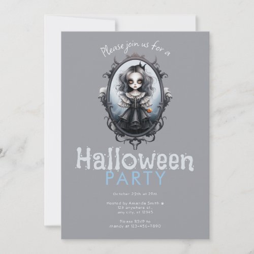 Victorian Mirror and Gothic Girl Halloween Party Invitation