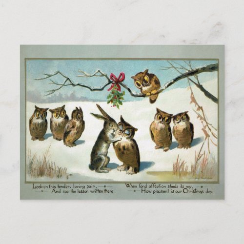 Victorian Mistletoe Animals Christmas Postcard