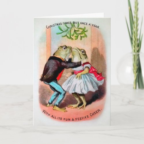 Victorian Mistletoe Frogs Christmas Card