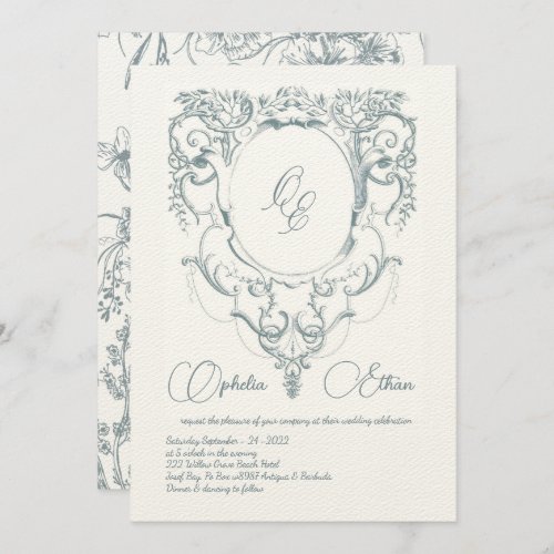 Victorian Monogram Baroque crest wedding Invitation